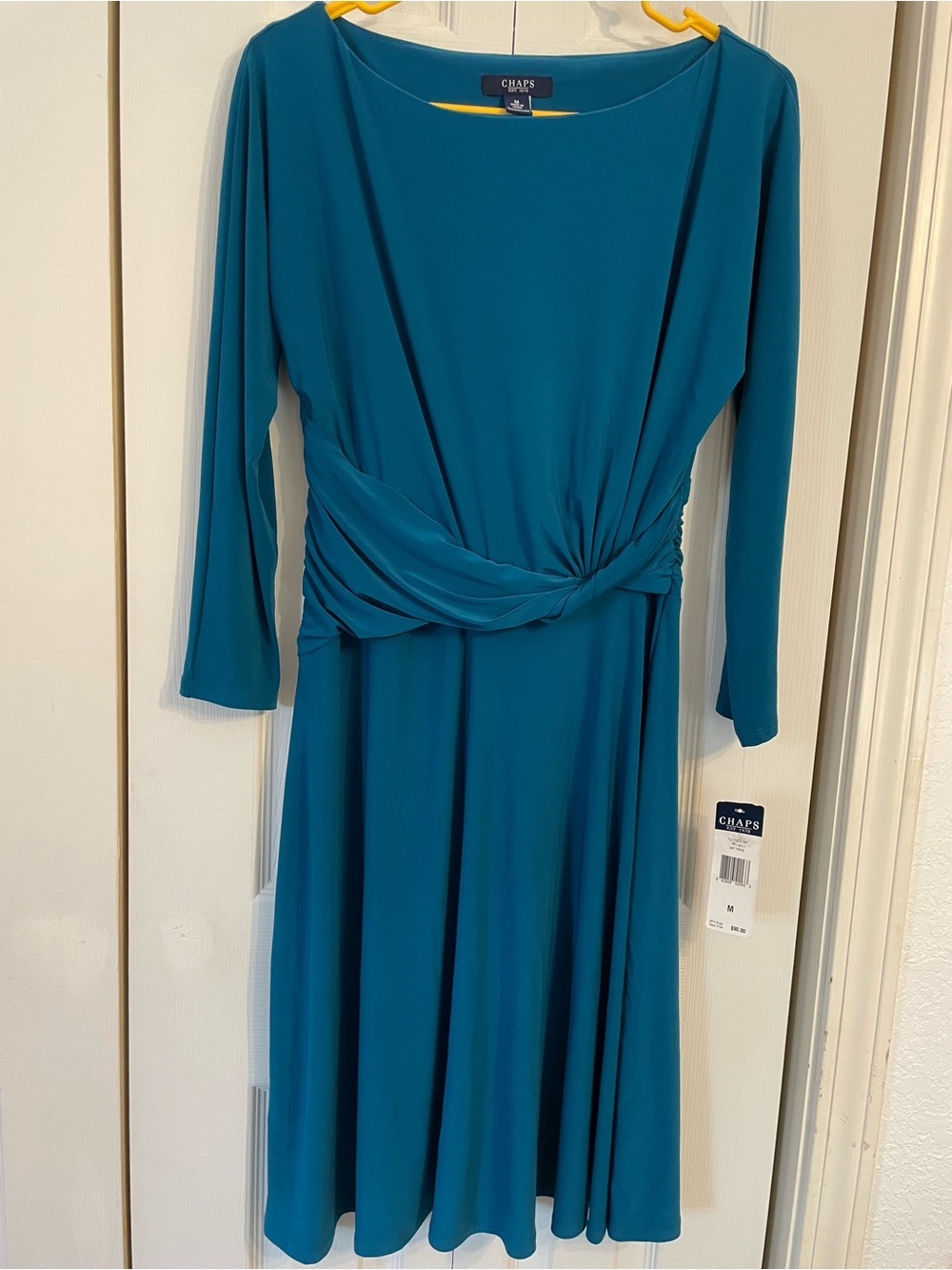 Chaps Teal Twist-Front Long Sleeve Dress